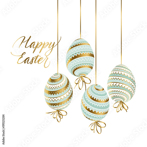Elegant gold and pastel color easter eggs.