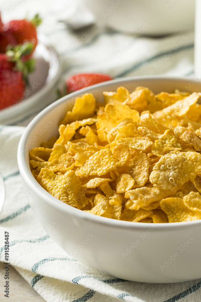 Healthy Corn Flakes with Milk for Breakfast Healthy Corn Flakes with Milk for Breakfast