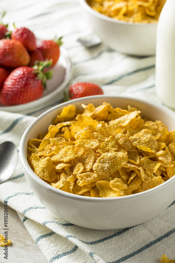 Healthy Corn Flakes with Milk for Breakfast Healthy Corn Flakes with Milk for Breakfast