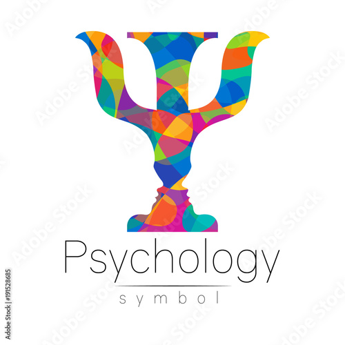 Modern logo of Psychology. Psi. Creative style. Logotype in vector. Design concept. Brand company. Riunbow bright colors letter on white background. Symbol for web, print, card, flyer.