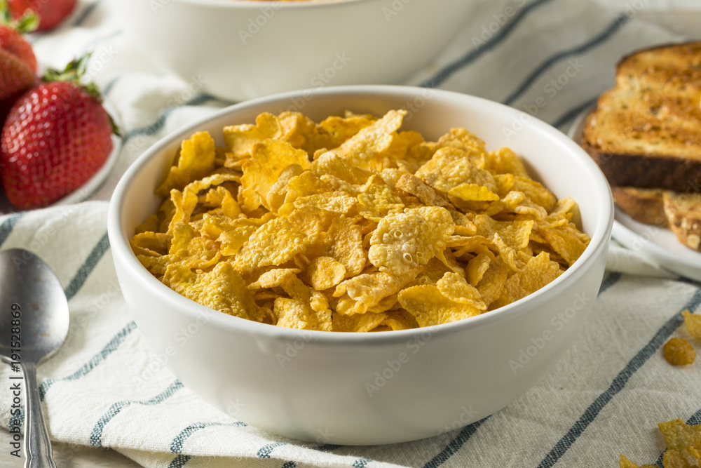 Healthy Corn Flakes with Milk for Breakfast Healthy Corn Flakes with Milk for Breakfast