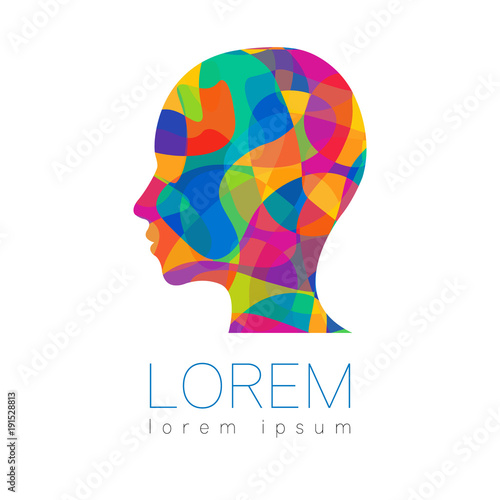 Modern vector Human silhouette head inside. logotype isolated on white background. Rainbow bright colors. Health symbol. Concept design for web, clinic, school, education. Creative