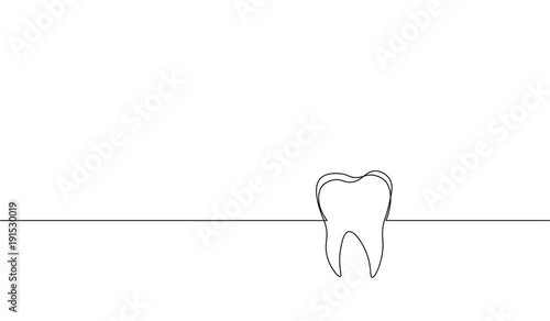 Single continuous line art anatomical human tooth silhouette. Healthy medicine against molar enamel root cavity concept design world oral health day one sketch outline drawing vector illustration