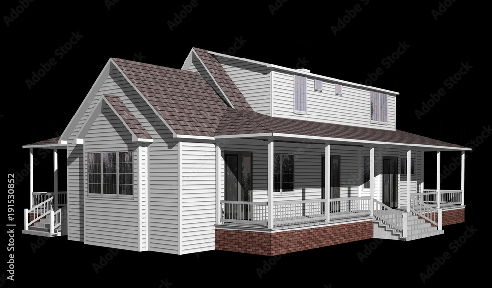 3D House illustration isolated on black