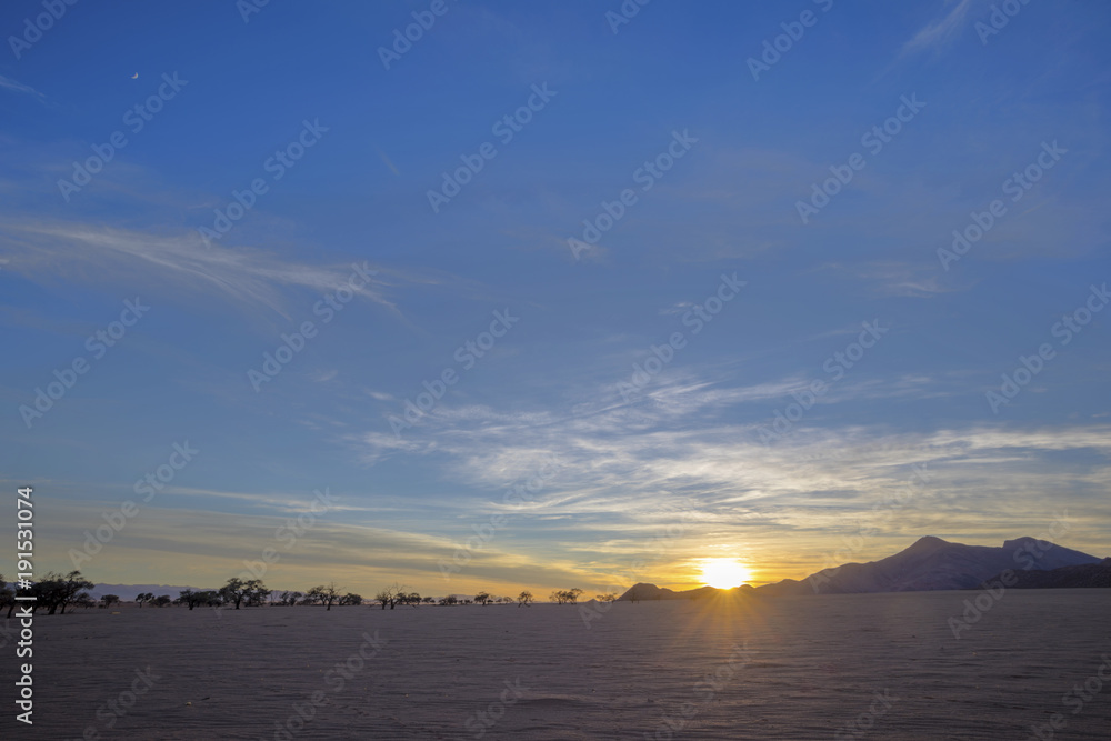 Sunrise on the plains in the desert