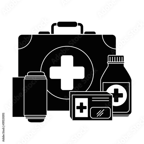 medical kit with bandages and drugs vector illustration design