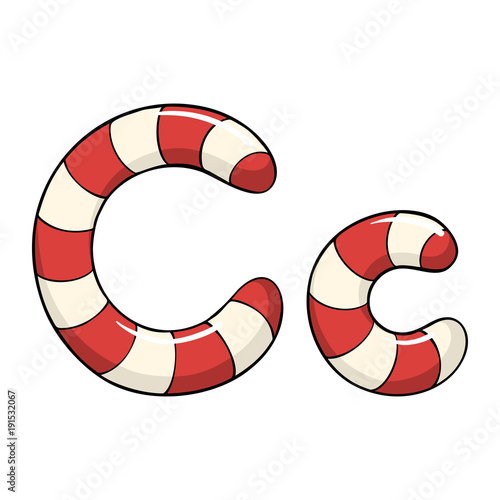 Hand drawn vector candy cane letter C