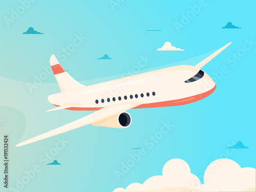Airplane in sky vector illustration.