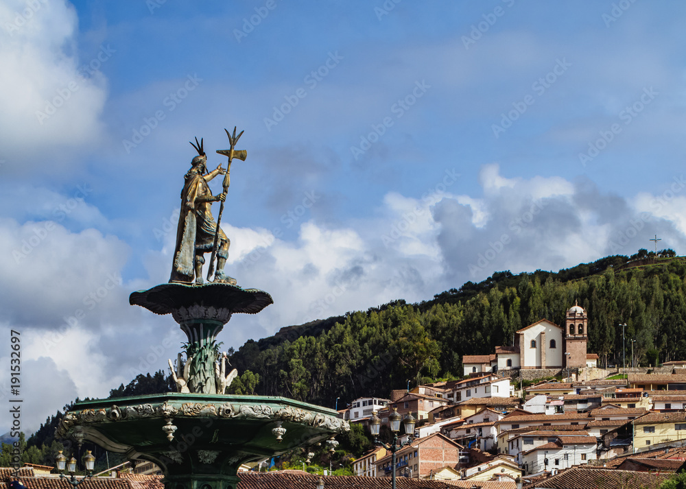 Fototapeta premium Fountain on the Main Square, Old Town, Cusco, Peru