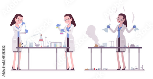 Female scientist making chemical experiments