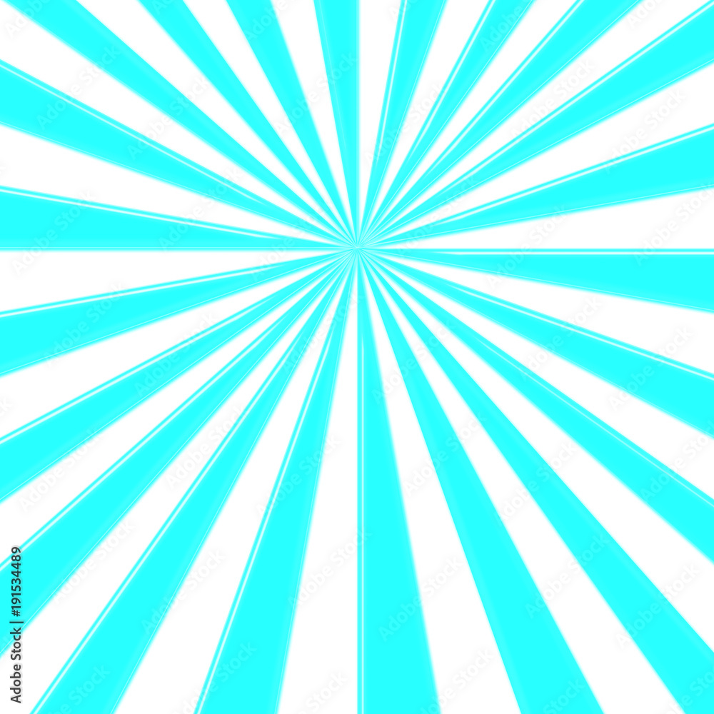 Stock Illustration - Blue Colored Sunbeams Centered, Blank Copy Space, 3D Illustration.