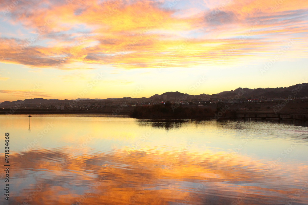 The lake in Eilat at Sunset