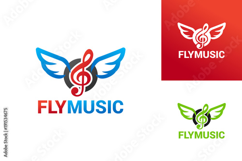 Fly Music Logo Template Design Vector, Emblem, Design Concept, Creative Symbol, Icon