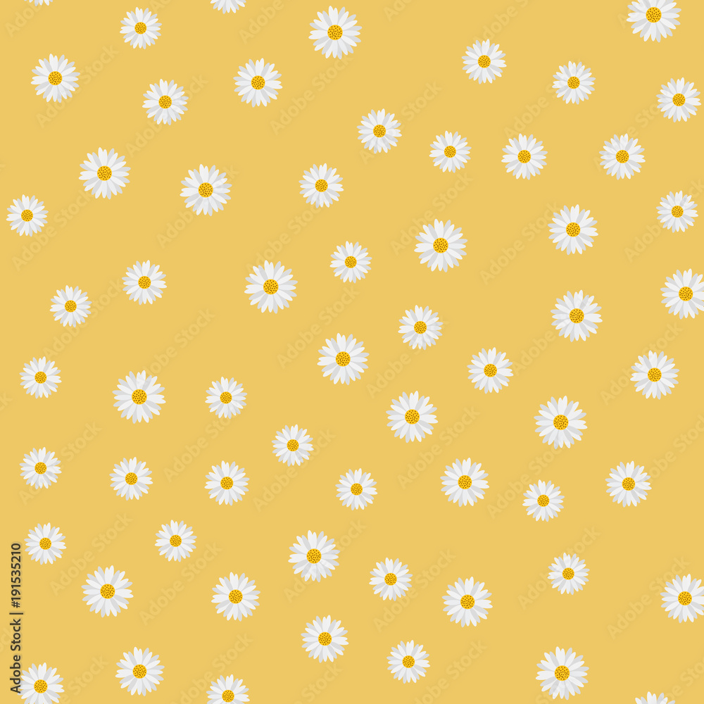 Seamless pattern with chamomile on yellow background. Vector