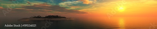 Fototapeta Naklejka Na Ścianę i Meble -  Panorama of the sea landscape at sunset, sunrise in the ocean over the island
