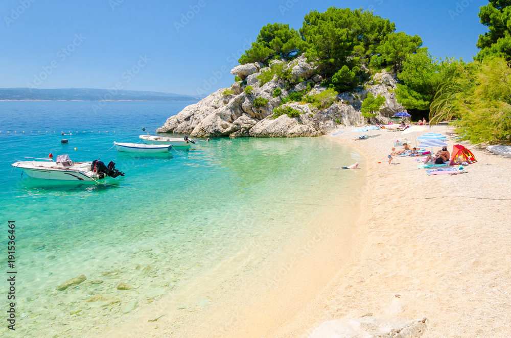 beautiful beach in Brela in Makarska riviera, Dalmatia, Croatia