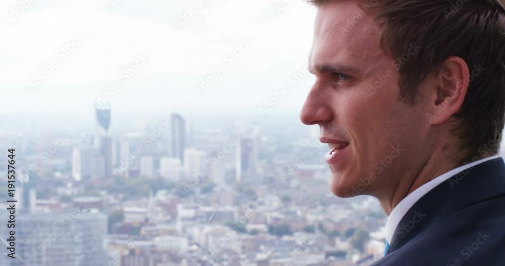 4K Business man & woman talking in London office. Skyline & landmark buildings seen from window 4K Business man & woman talking in London office. Skyline & landmark buildings seen from window
