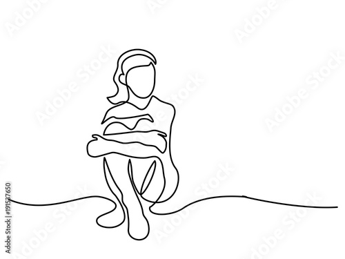 Continuous line drawing. Sitting beautiful girl. Vector illustration