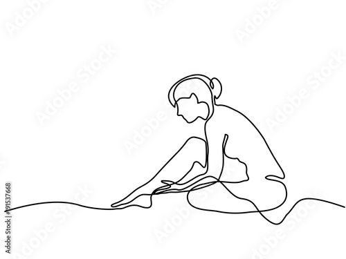 Continuous line drawing. Sitting beautiful girl. Vector illustration