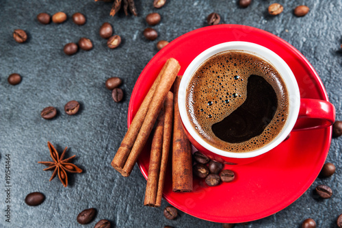 coffee cup background with coffee beans