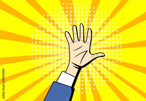 Pop art Raised Hands up at center background