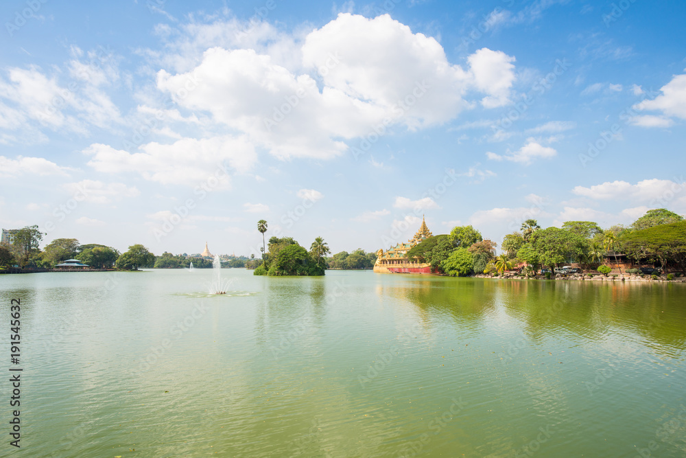 The scenery view of Kandawgyi lake in Yangon township of Myanmar. The scenery view of Kandawgyi lake in Yangon township of Myanmar.