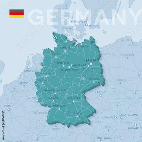 Map of cities and roads in Germany.