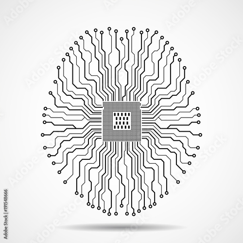 Abstract technological brain. Cpu. Circuit board. Vector