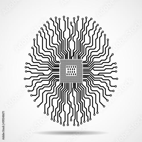 Abstract technological brain. Cpu. Circuit board. Vector