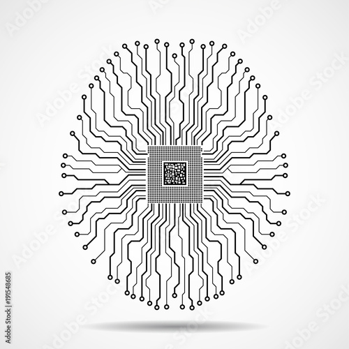 Abstract technological brain. Cpu. Circuit board. Vector