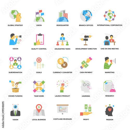 Business Management and Vision Flat Icons
