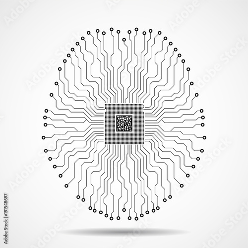 Abstract technological brain. Cpu. Circuit board. Vector