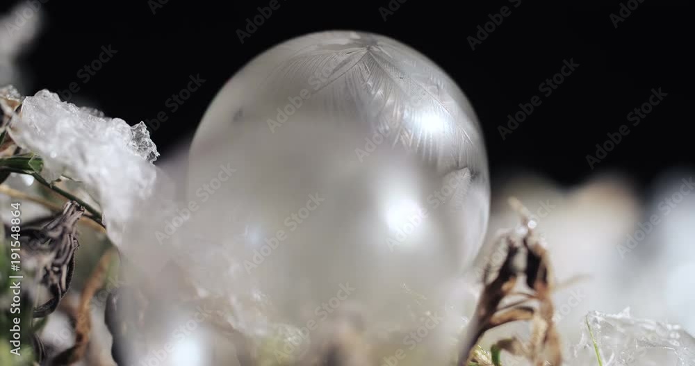 Close up shot of freezing soap bubbles Close up shot of freezing soap bubbles