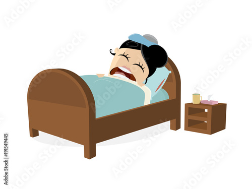 clipart of a sick woman in bed