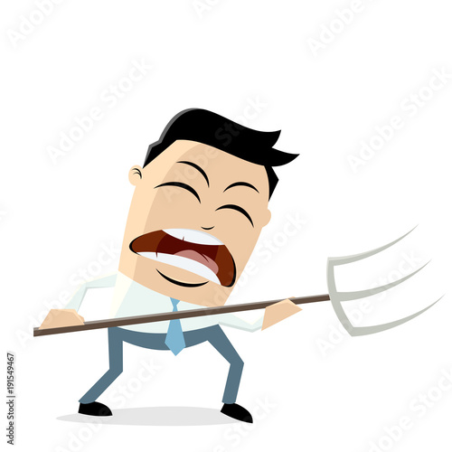 angry businessman with pitchfork