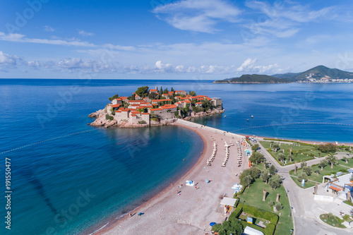 Aerial view of the Sveti Stefan. Montenegro.