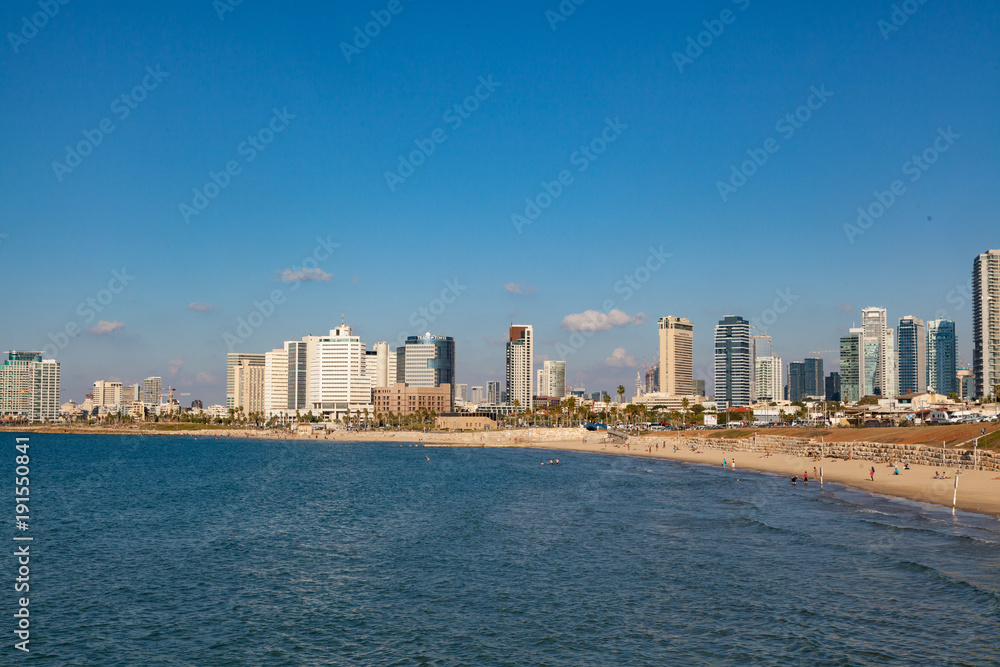 Tel Aviv skyline with beach