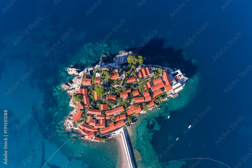 Aerial view of the Sveti Stefan. Montenegro.