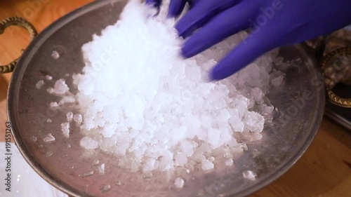 arranging oysters on a tray