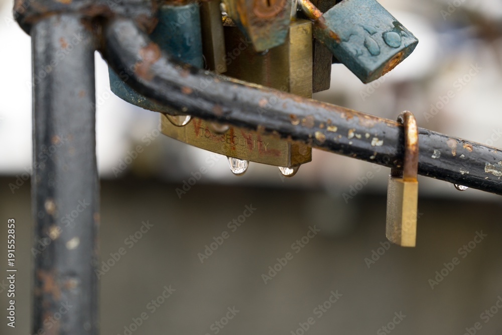 Padlocks on the well in the center of Zilina city. Slovakia