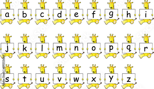 giraffe holding a card about alphabet set