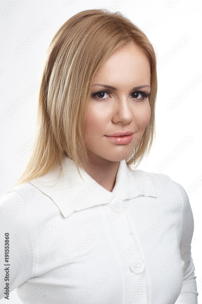 Young woman with clean skin on a white background Young woman with clean skin on a white background
