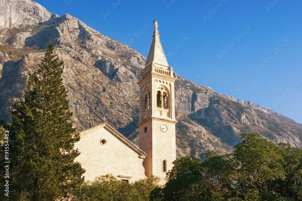 View of Church of St. Eustahije in Dobrota town, Montenegro