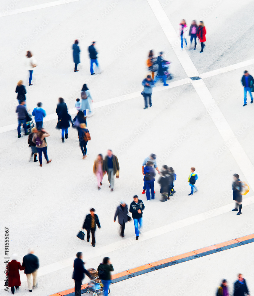 Crowd aerial view. Motion blur