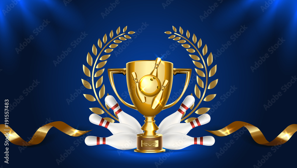 Bowling tournament gold cup. Vector clip art illustration. Stock Vector