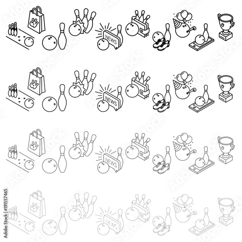 Bowling thin line isometric icons. Vector illustration.