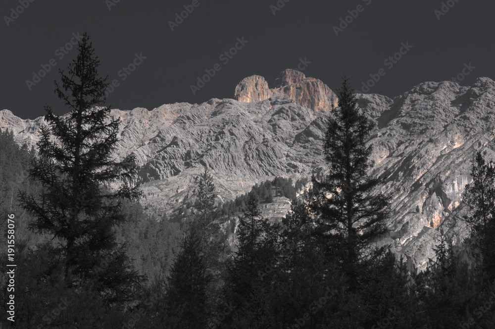 Folded dolomitic rocks color isolation effect, Cortina d'Ampezzo, Dolomites, Italy