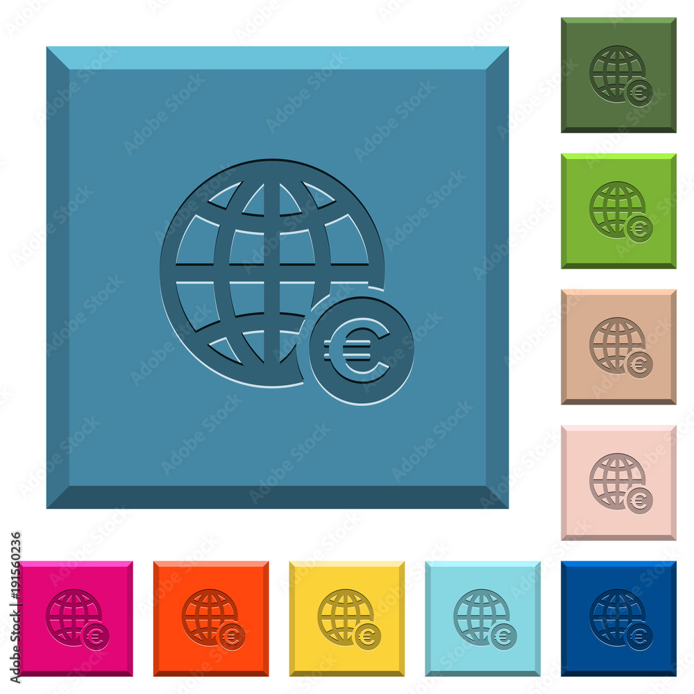 Online Euro payment engraved icons on edged square buttons Online Euro payment engraved icons on edged square buttons