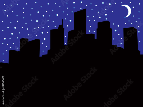 A city skyline at night during a power blackout