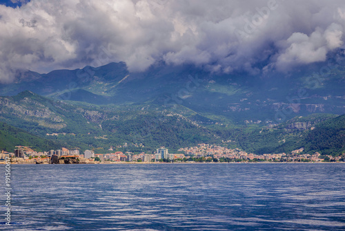 View from sea on Budva, famous resort city in Montenegro